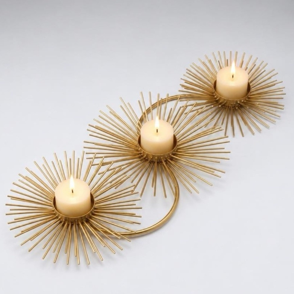 Gold Tea Light Candle Holder Gold Sunburst Starburst Mid Century Modern Decor